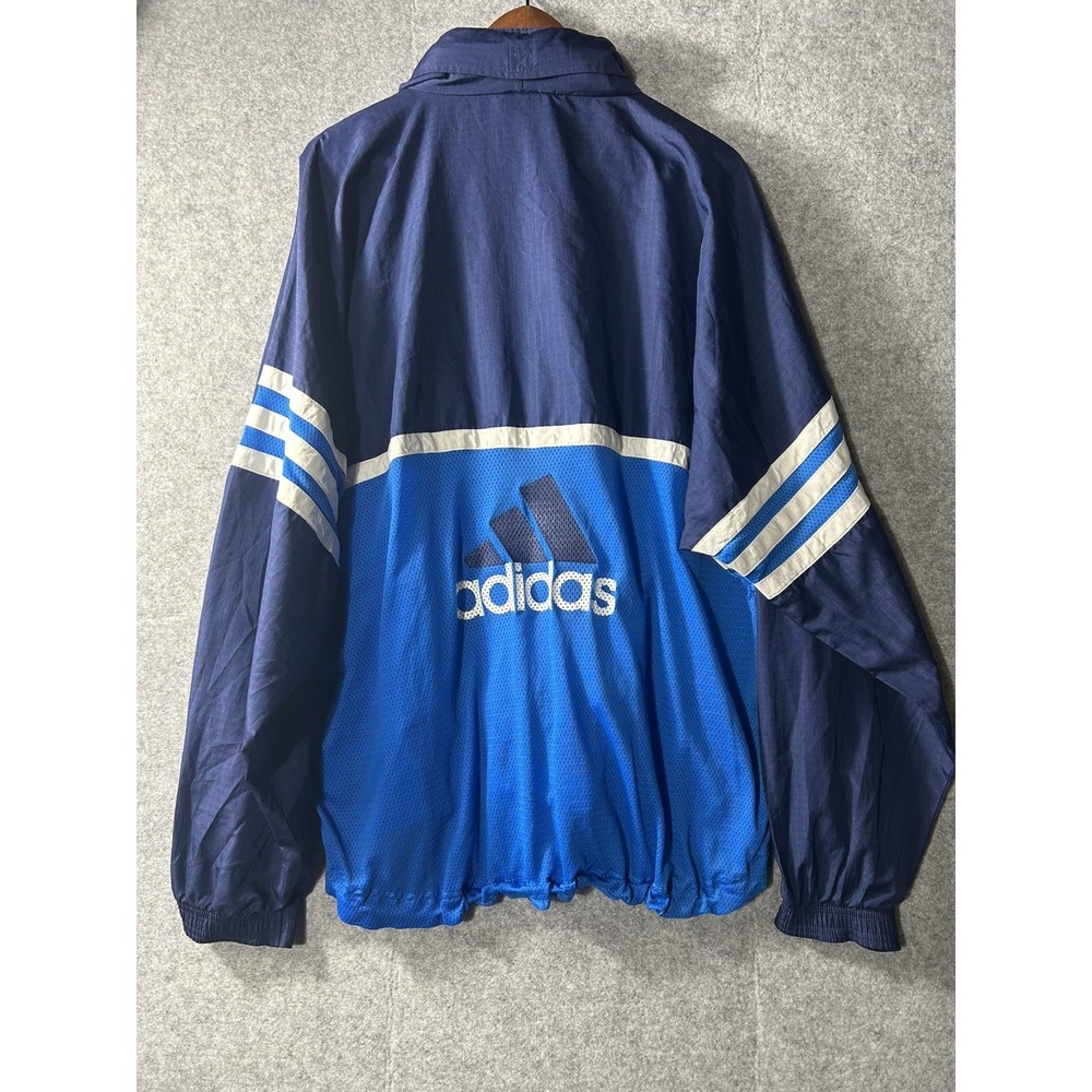 Vintage Adidas Windbreaker Jacket Mens XL Blue Full Zip Big Logo Spell Out 90s